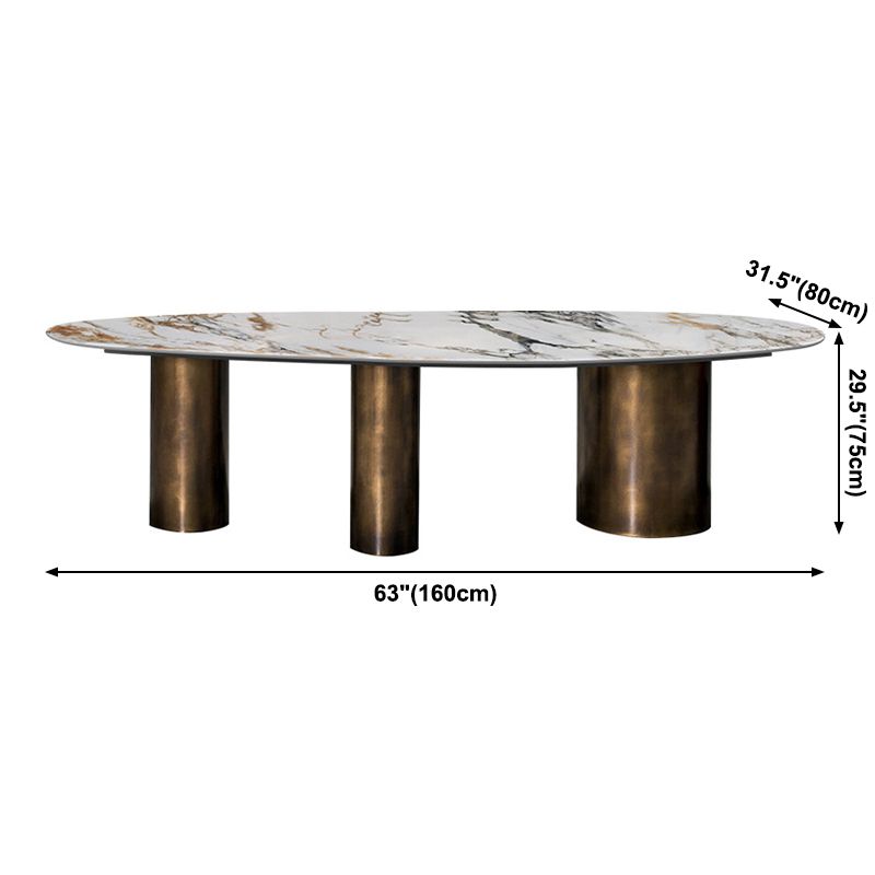 Oval Sintered Stone Dining Table Luxury Kitchen Table with Metal 3 Legs