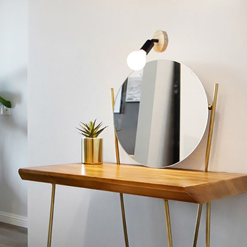Modern Simple Wooden Vanity Light Circle Shape 1-Light for Shower Room