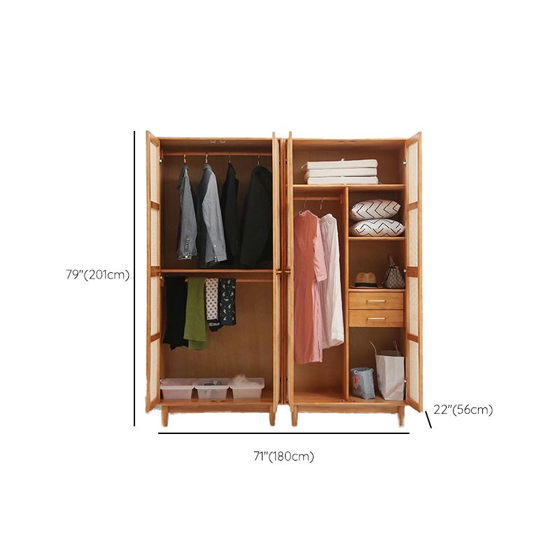 Freestanding Natural Solid Wood Wardrobe Modern Multifunctional Wardrobe