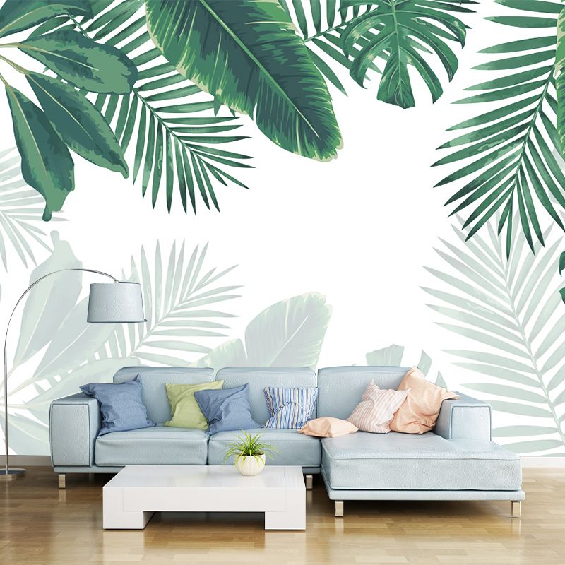 Large Plant Wallpaper Mural Tropical Leaves Wall Decoration in Green for Dorm Room