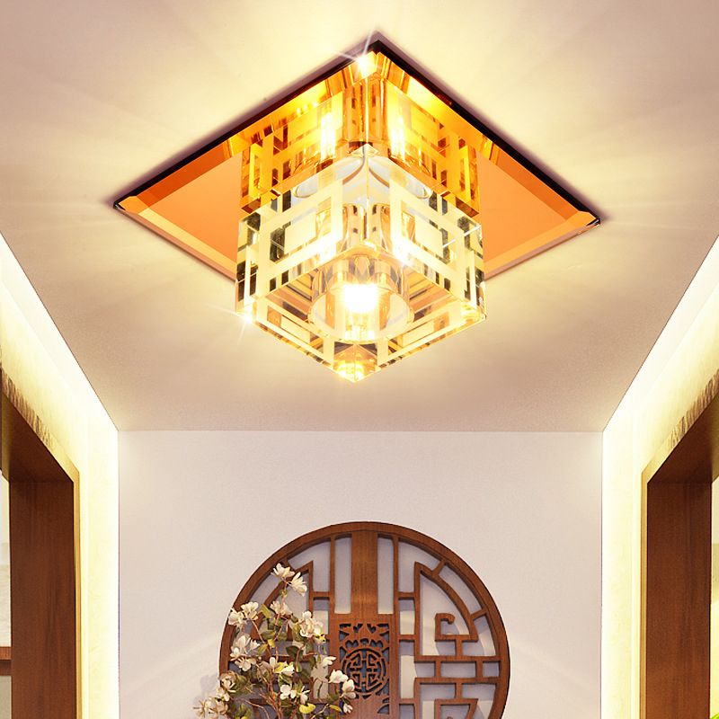 Kubusvormig plafond gemonteerde armatuur modernistische helder kristal LED veranda Flushmount licht in Chrome
