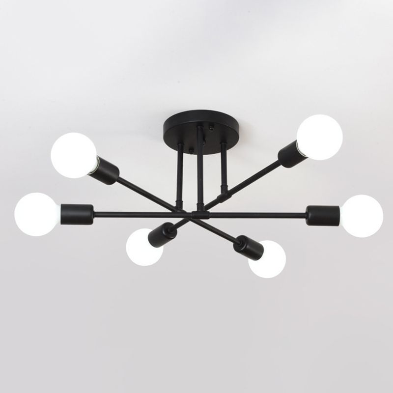 Luz de techo de bombilla desnuda radial de montaje semi empotrado de estilo minimalista industrial de metal para comedor