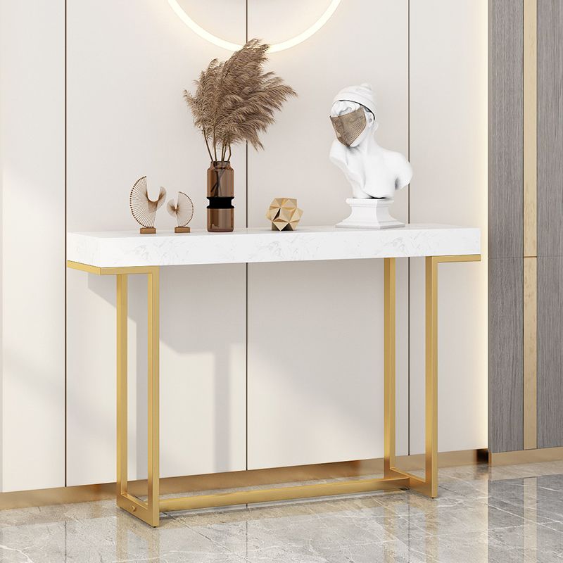 Iron Trestle Cosnole Table with Marble Top Accent Table for Hall