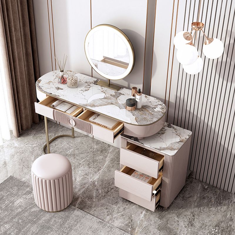 Modern White Vanity Desk with 5 Storage Drawers 15.74" Wide Wood Vanity Set