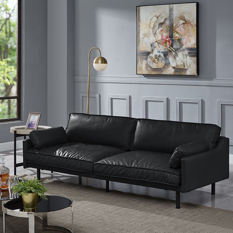 Modern 4-Seater 29.52" H Genuine Leather Pillow Top Arm Sofa