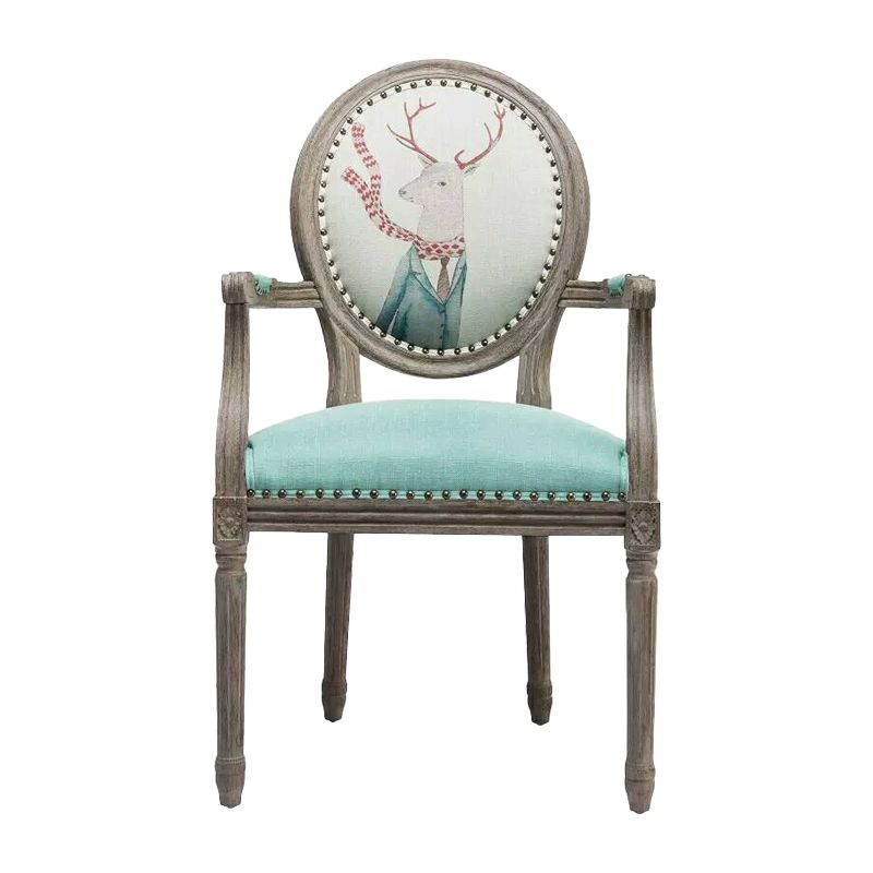 Country Style Dining Arm Chair King Louis Back Side Chair with Wood Legs for Home Use