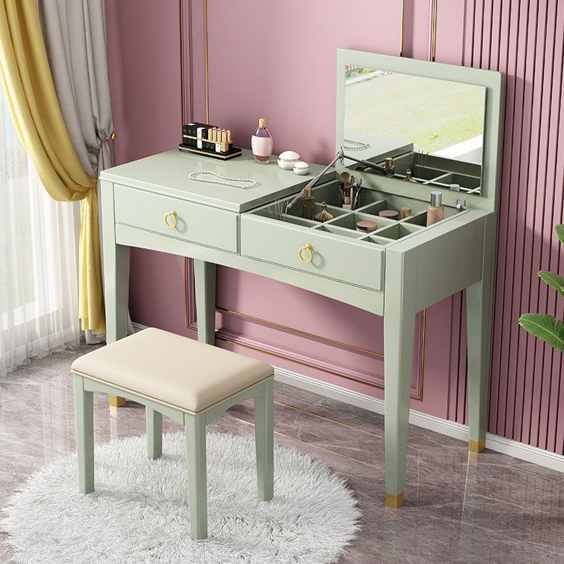 Contemporary Vanity Table with 1 Drawer and Mirror in Rubberwood
