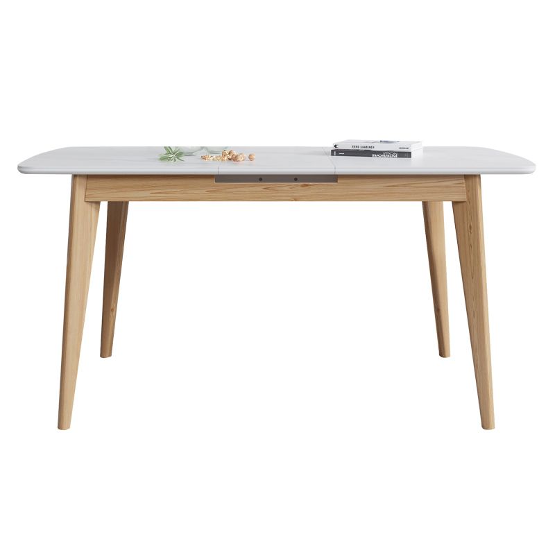 Sintered Stone Top Extendable Table in White Kitchen Table with Ash Wood Base and 4 Legs