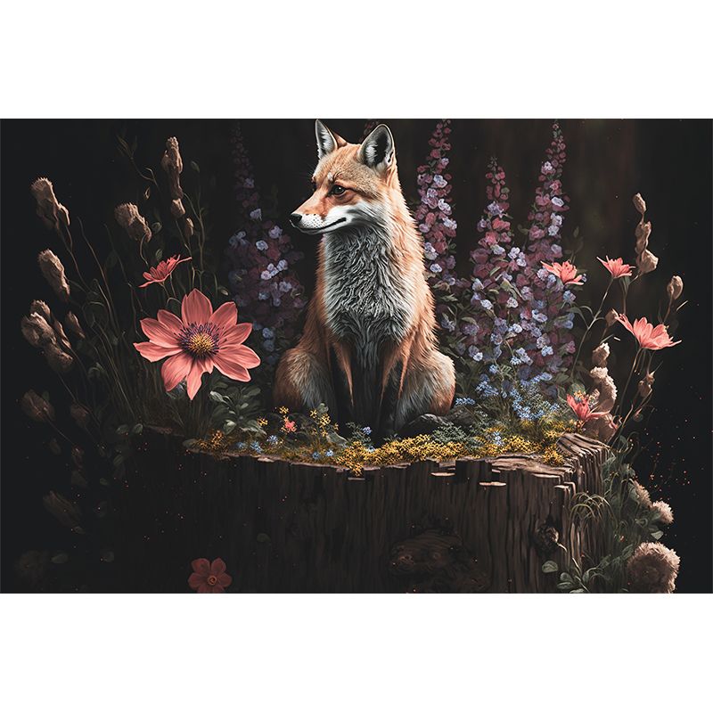 Abstract Fox Pattern Wall Mural Moisture Resistant Horizontal for Living Room Decoration