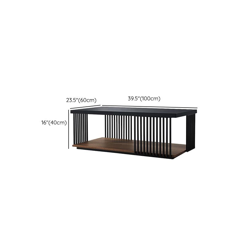 Rectangular Iron and Wood Coffee Cocktail Table with Storage