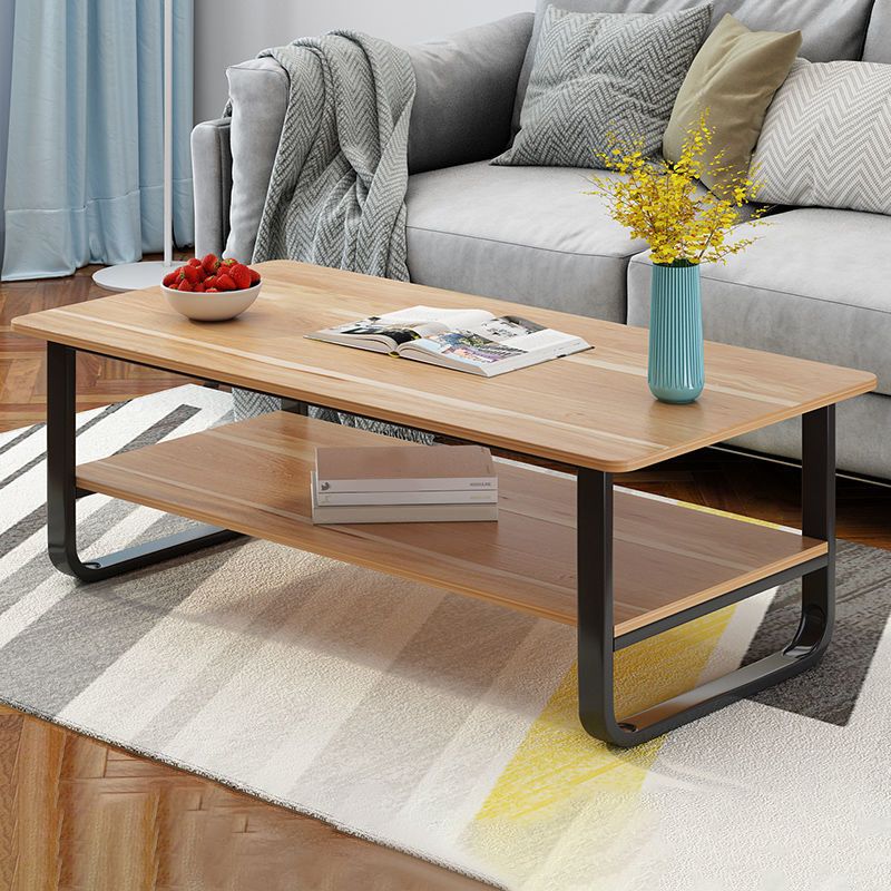 Modern Style Rectangular Wooden Table Metal Sled Base Coffee Table
