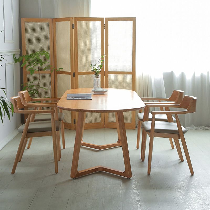 Modern Simple Solid Wood Table for Restaurant Oval Table with Double Pedestal