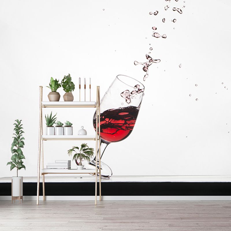 Red Wine Bar Shop Wall Mural Contemporary Moisture Resistant Wall Covering in Soft Color