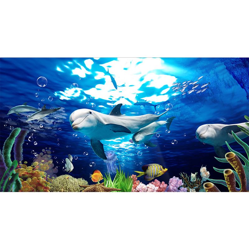 Kids Undersea World Mural Wallpaper Blue Aquarium Wall Covering for Child Bedroom