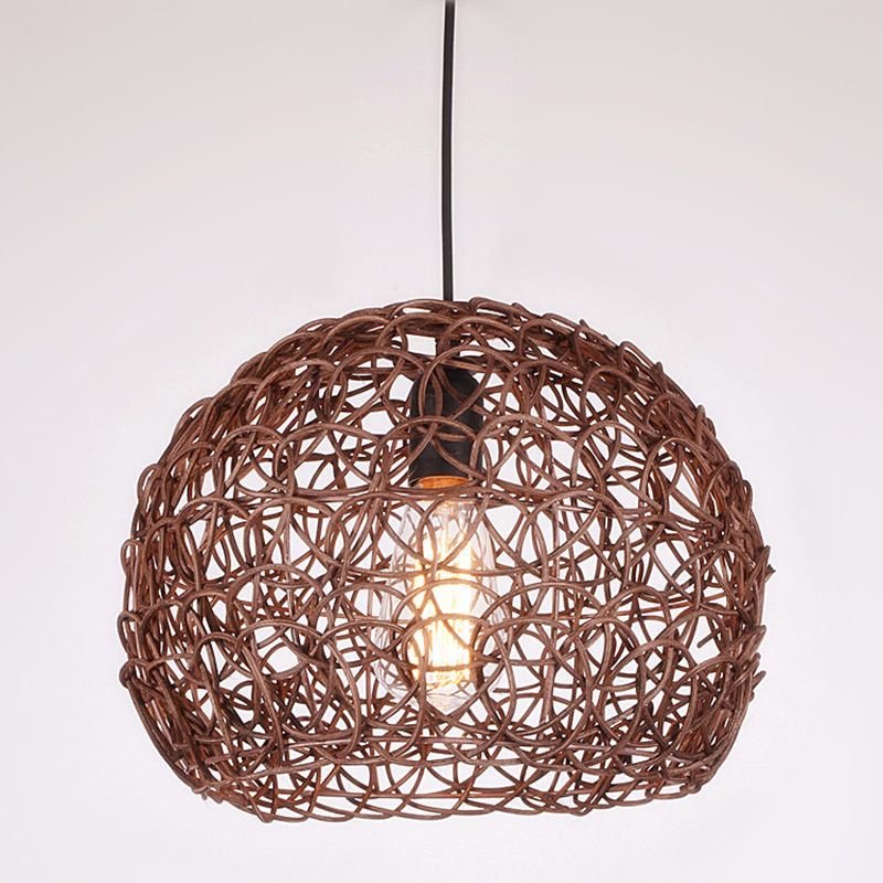 Dome Shade Pendant Light Contemporary Rattan Single-Bulb Restaurant Suspension Light Fixture