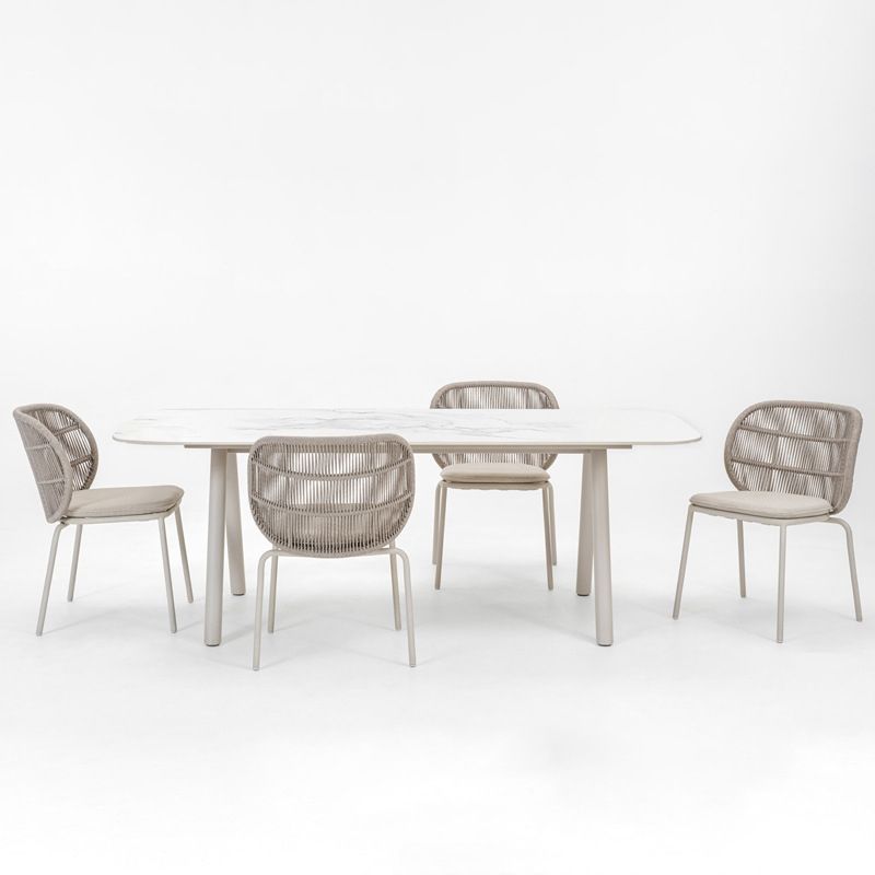 Boho Stone Dining Set 1/5/7 Piece Rectangular Dining Table Set for Outdoor