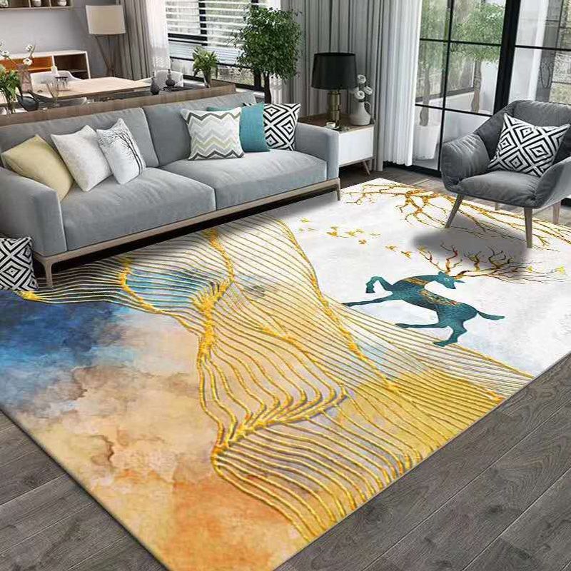 Contemporary Indoor Rug Modern Washable Rug Polyester Stain Resistant Area Carpet for Living Room