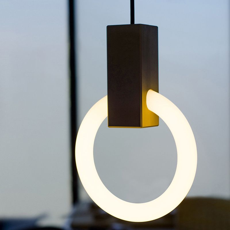 Minimalist Indoor Pendant Light, White Glass Circle Shade Pendant Lighting with Metal Handle