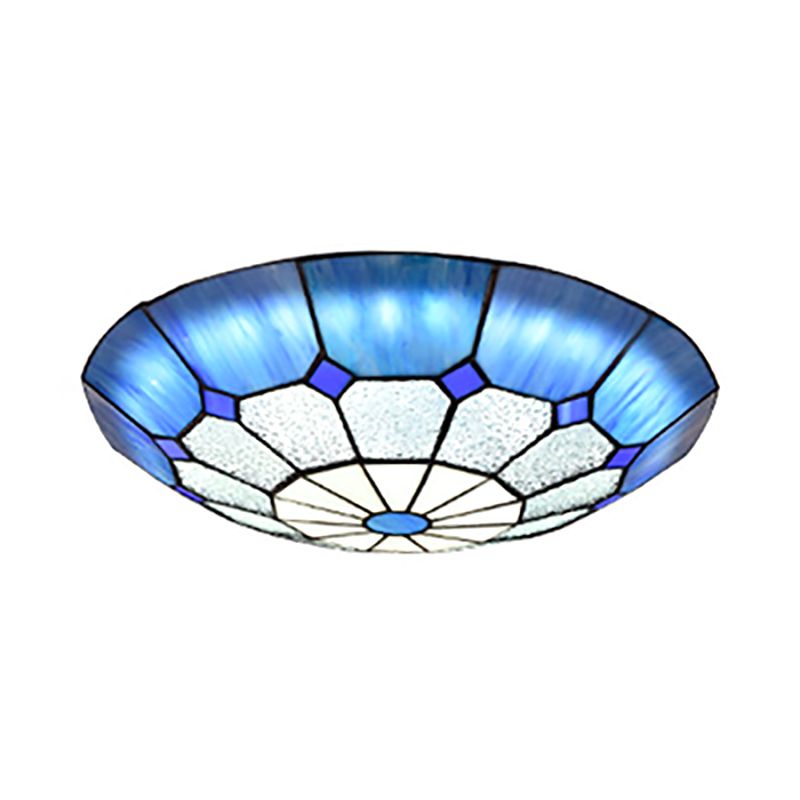 12"/16"/19.5" W Tiffany Blue/Light Blue Flush Ceiling Light with Bowl Shade Stained Glass Flushmount for Living Room