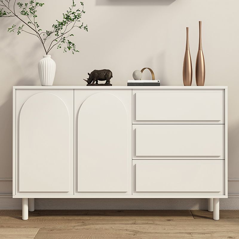 Contemporary Wooden White Sideboard Cabinet with Doors and Drawers