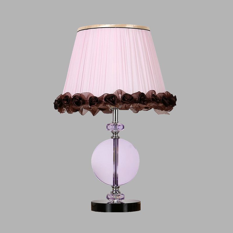 1 Light Round Night Table Lamp Simple Pink Hand-Cut Crystal Nightstand Light for Bedroom