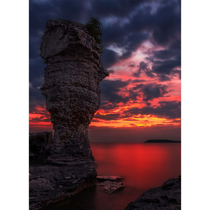 Orange Modern Mural Whole Evening Glow Scene of Fathom Five National Marine Park Wall Decor for Home