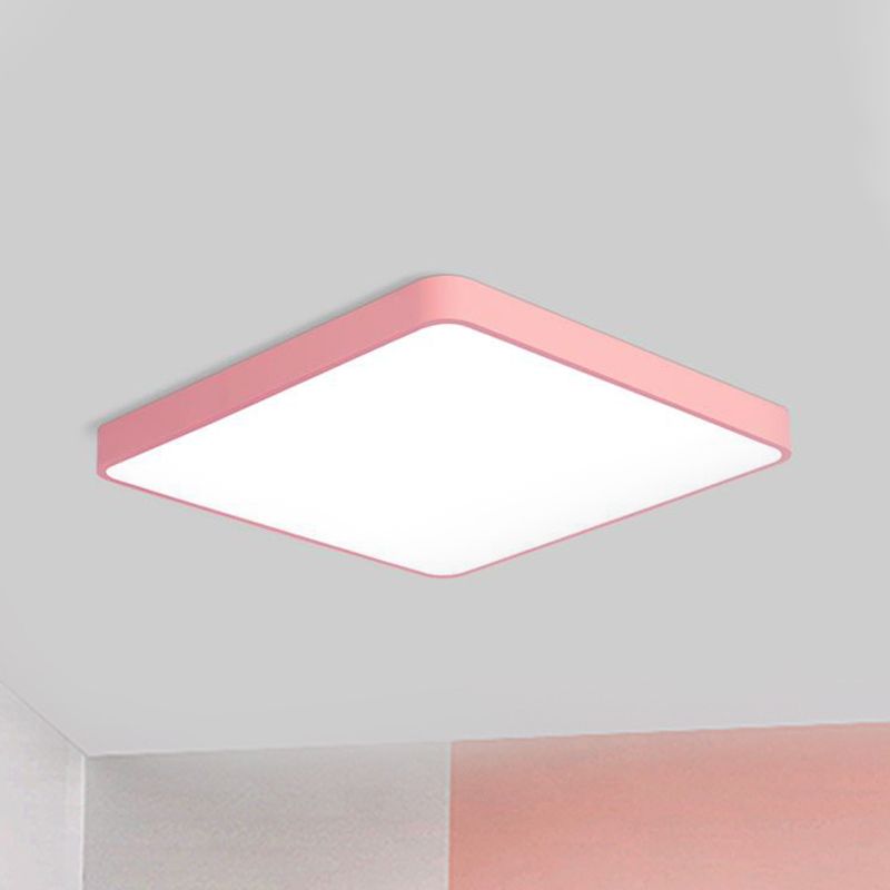 Square/Rectangle Ceiling Lamp Simplicity Metal LED Pink Flush Mount Lighting in Warm/White Light, 19.5"/25.5" Long