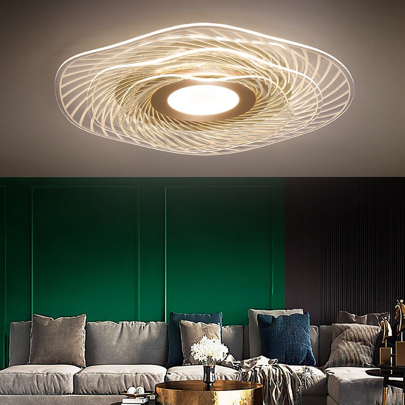 Acryl Ruffle Flushmount Leichte Schlichtheit Gold LED Deckenleuchte Montiert für Wohnzimmer