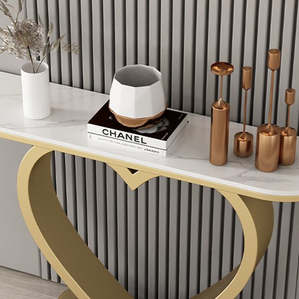 Glam Stone Accent Table Half Moon Sofa Console Table for Hall