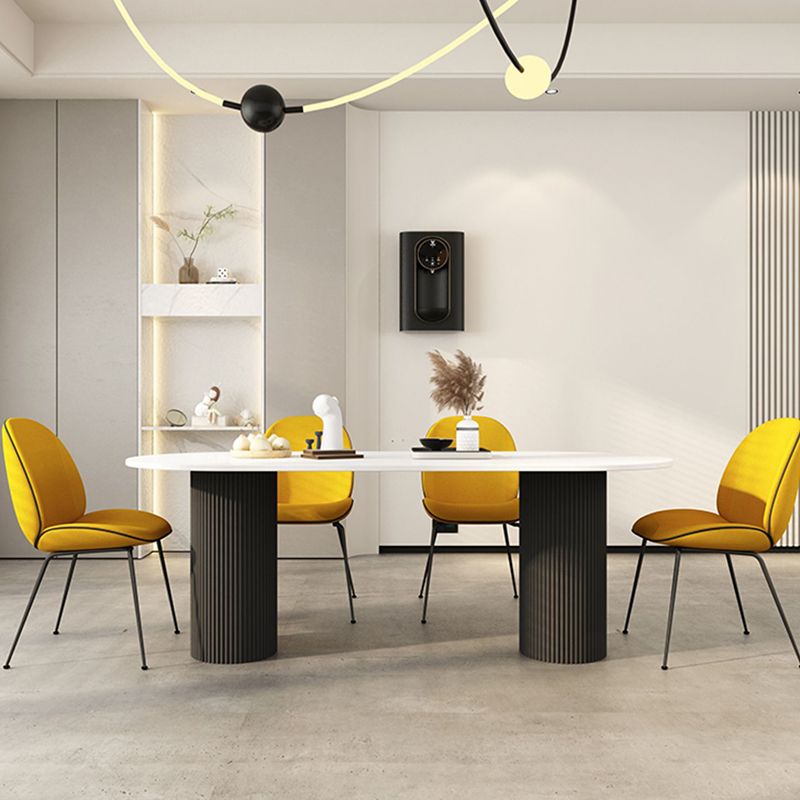 Oval Sintered Stone Dining Table Modern White-black Furniture with Double Pedestal Base