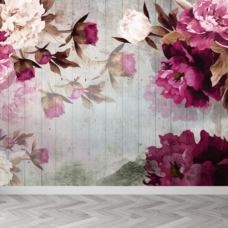 Rose Red Peonies Wallpaper Mural Moisture Resistant Wall Covering for Accent Wall