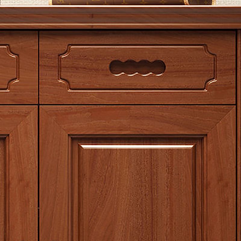 Mid-Century Modern Accent Cabinet Rectangle Solid Wood Grooves With Doors Cabinet