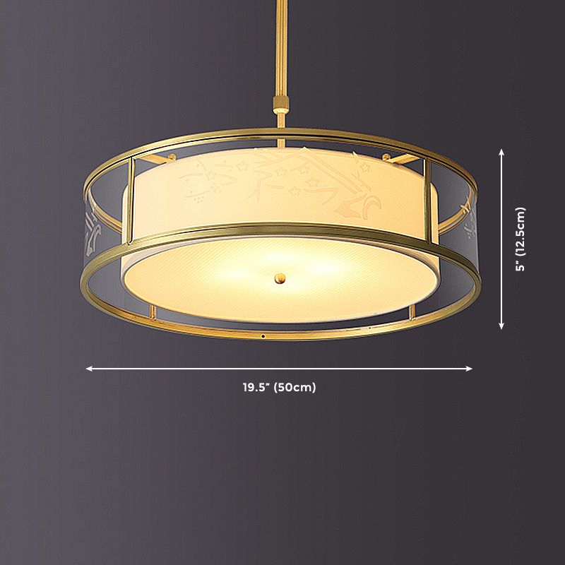 4-Light Modern Shaded Drum Chandelier Glass Ceiling Light with Textile Accent