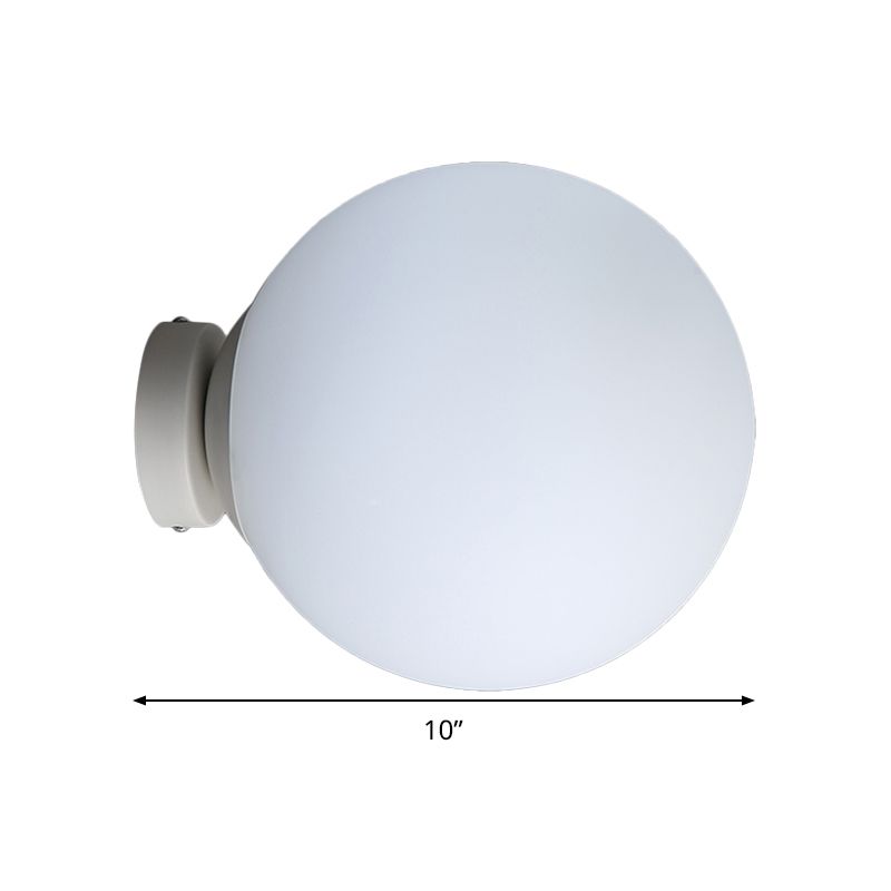 Luz de la plataforma esférica Minimalismo de vidrio blanco 1 Iluminación montada en la pared de bulbo para balcón, 10 "/11.5"/13 "de ancho