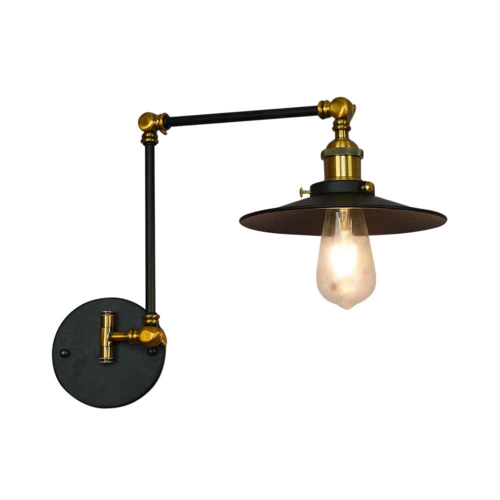 1 Éclairage mural de soucoupe de tête vintage Black Finish Metal Applexe Lampe avec bras réglable pour le salon