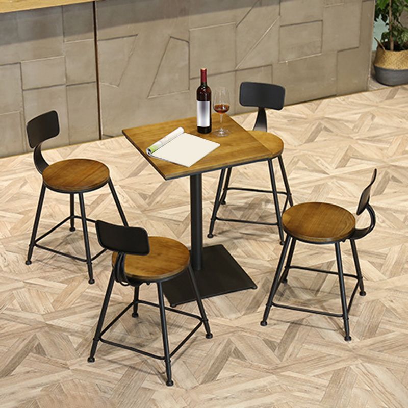 Wooden Fixed Bar Table Black Iron Solid Wood Pub Table for Patio