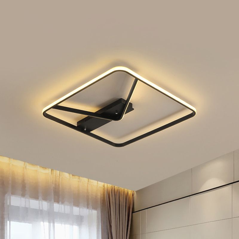 18 "/23.5" W LED-Schlafzimmer Deckenbeleuchtung Schlichtheit Schwarz Flush Mount mit Square Aluminium Rahmen in Warm/Weißes Licht