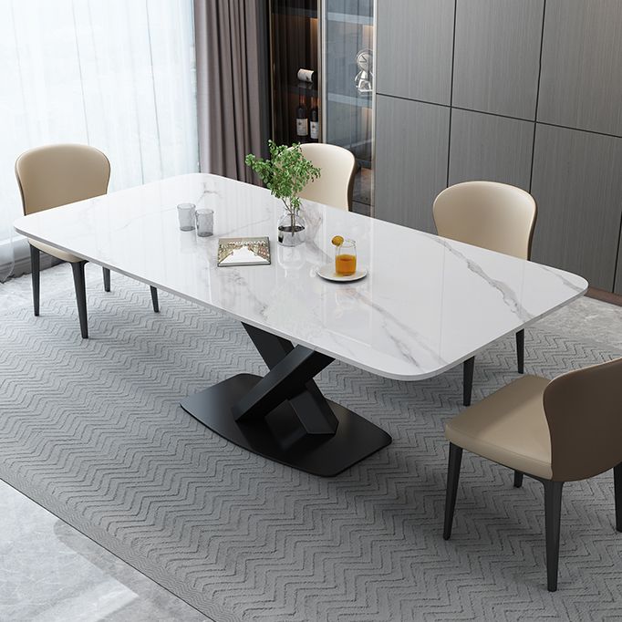 Luxury Style Sintered Stone Table Black Single Pedestal Base Rectangle Table for Home