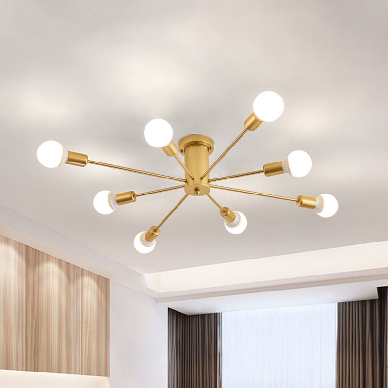 Gouden Starburst plafondgemonteerde kroonluchter eigentijds metaal 6/8/10 hoofden slaapkamer inbouwlamp