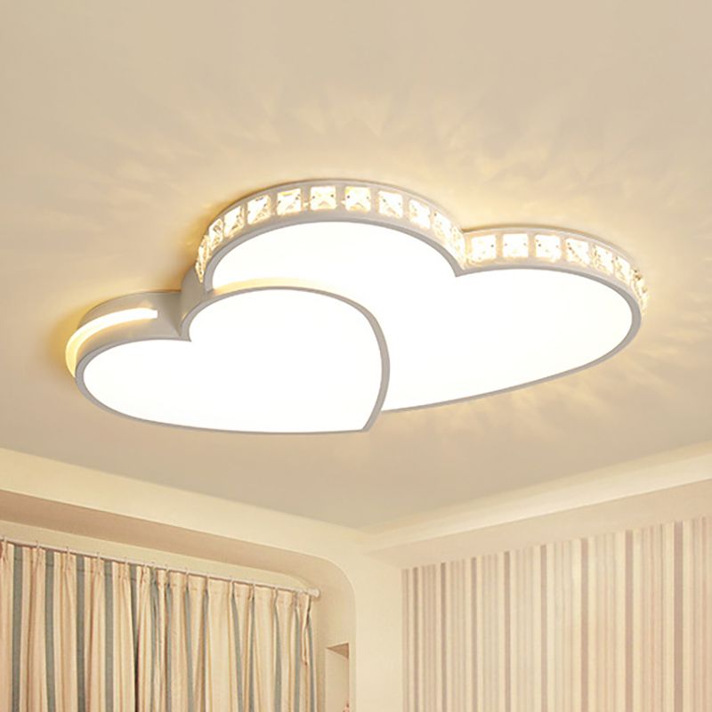 20,5 "/24.5" Wide Doppio Cuore Flush Mount Light Modern Crystal LED Soffitto Light Fixture in Warm / White Light per Bedroom