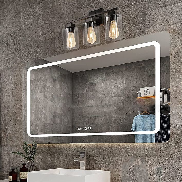 Industrial Metal Wall Sconce Rectangle Shape Vanity Lamp with Glass Shade for Bathroom