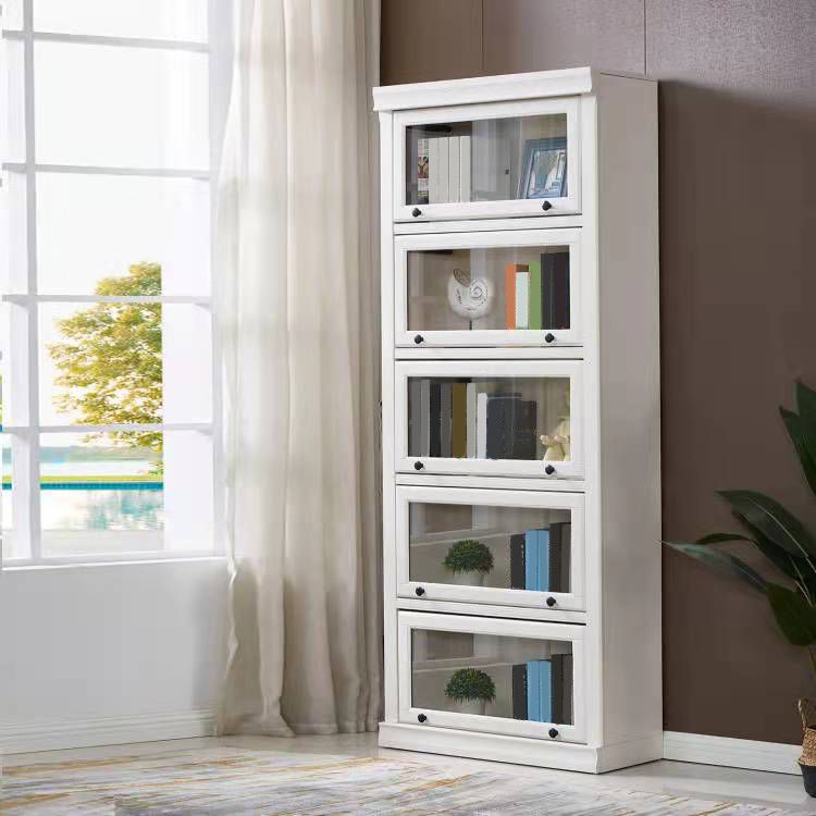White Vertical Standard Bookcase Solid Wood Bookshelf with Glass Doors