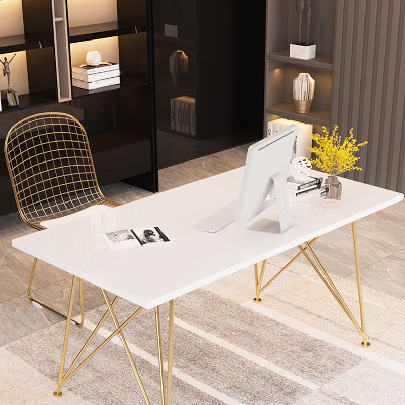 Rectangular Glam Writing Desk White Wooden Writing Desk with Metal Legs