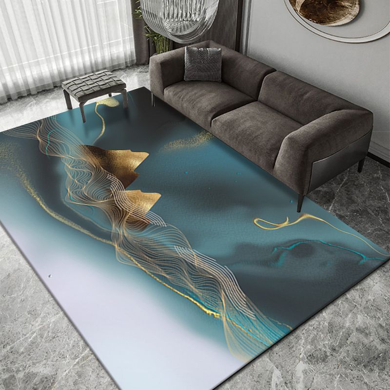 Luxurious Ink Painting Rug Abstract Polyester Indoor Carpet Non-Slip Backing Rug for Living Room