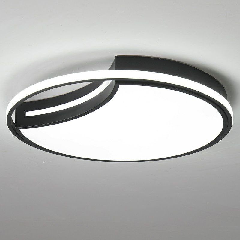 Minimalist Crescent LED Ceiling Flush Mount Acrylic Bedroom Flush Light Fixture with Halo Ring in Black