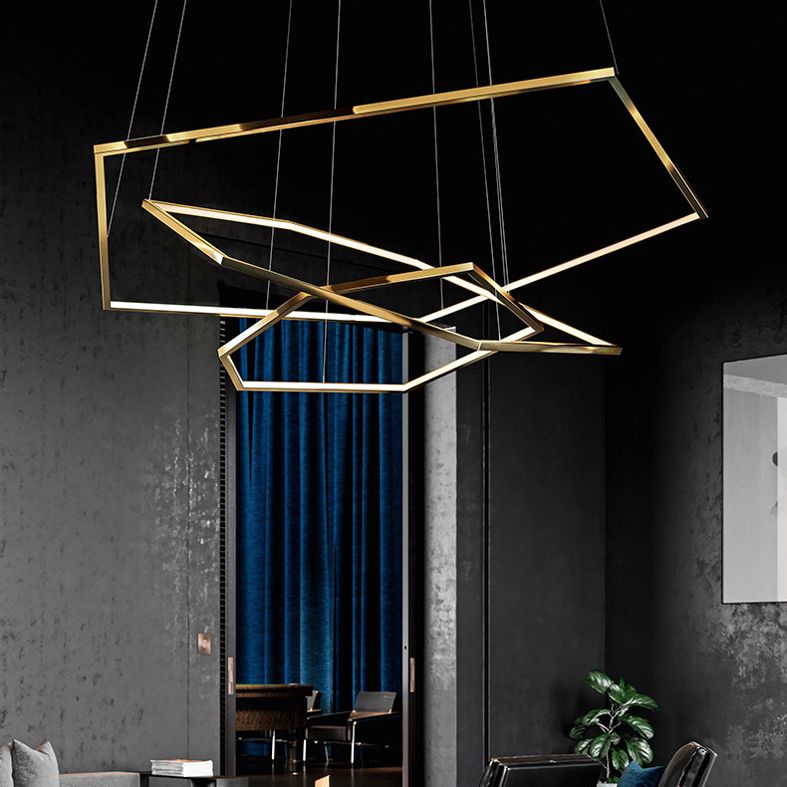 Contemporary Tiered LED Hanging Ceiling Lights Gold Metal Pendant Chandelier for Living Room