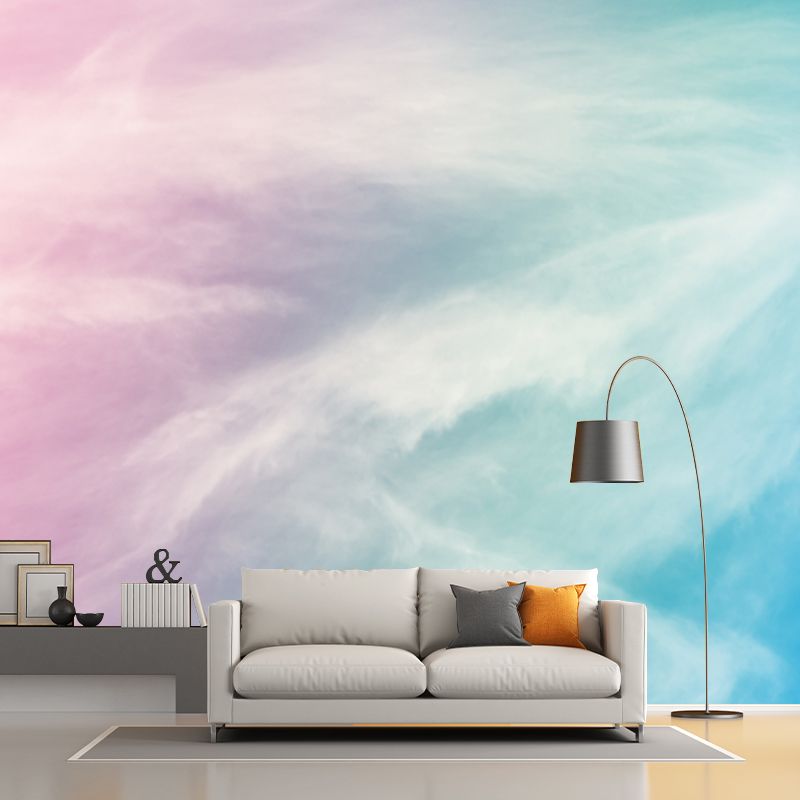 Pink Sky Painting Wall Mural Decal Moisture-Resistant Wall Covering for Living Room
