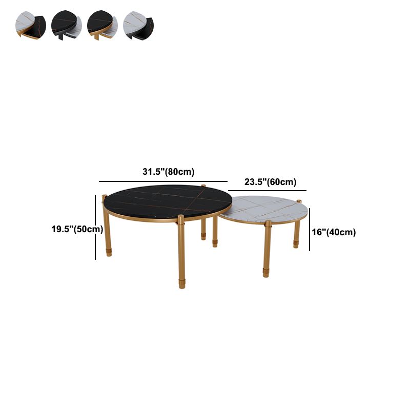 2-Piece Coffee Table Set Luxurious Round Slate 3 Legs Cocktail Table