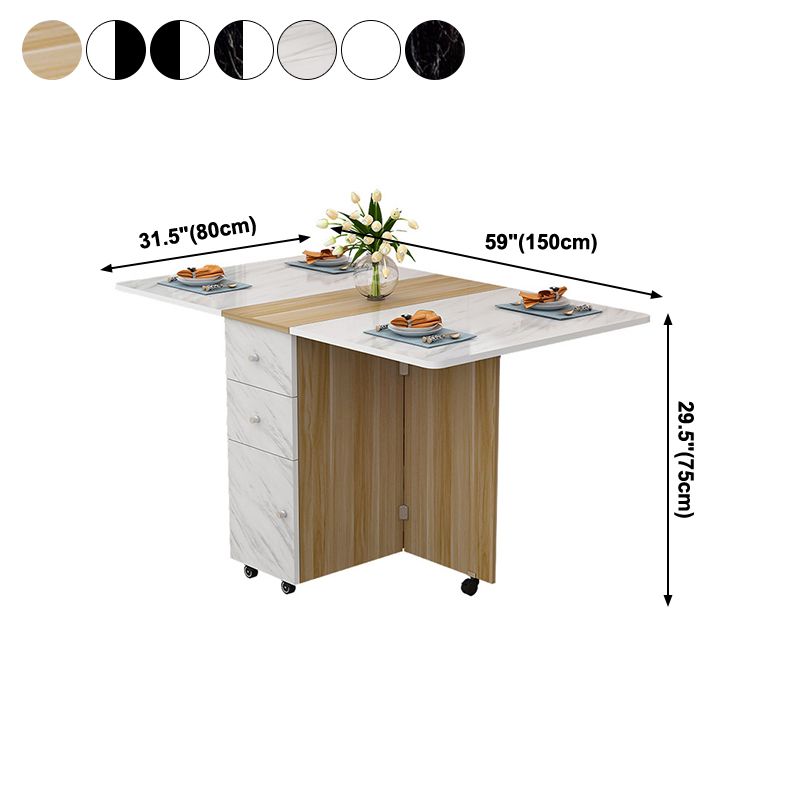 Manufactured Wood Mid-Century Modern Table Rectangle Wood Top Table with Drop Leaf