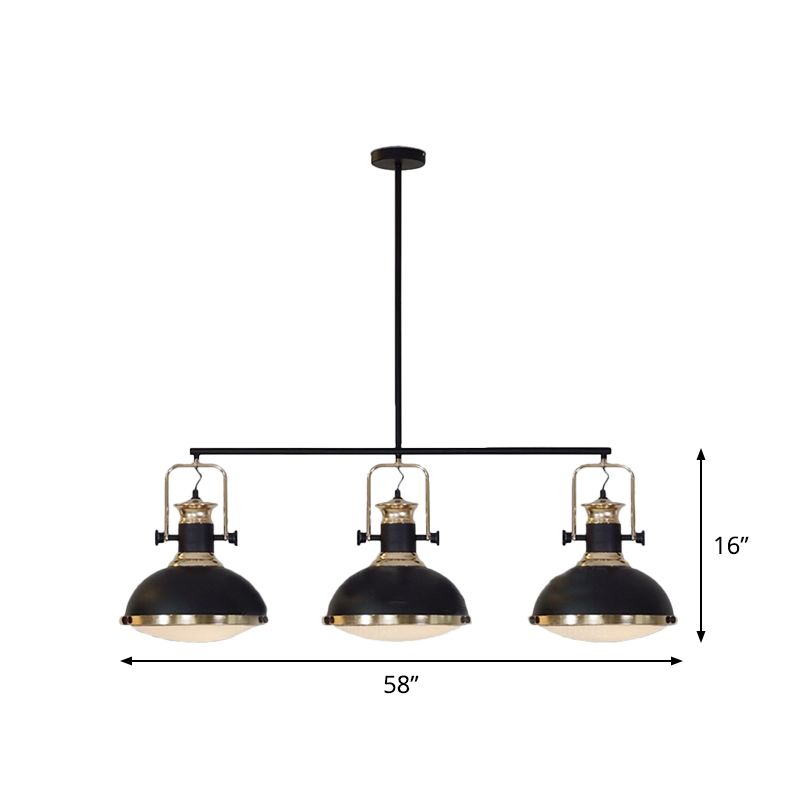3-Light Island Pendant Light Farmhouse Dining Room Down Lighting with Dome Metal Shade in Black